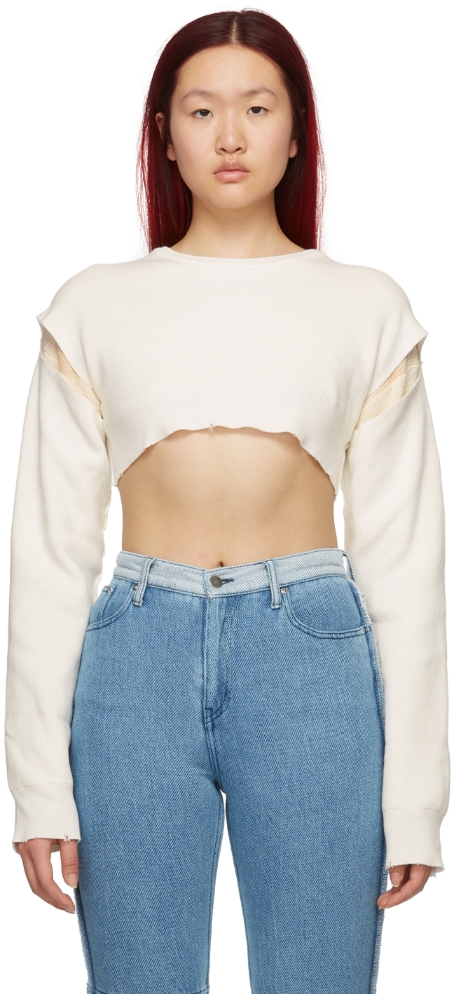 PERVERZE: Reversible White Loose Short Sweater | SSENSE Canada