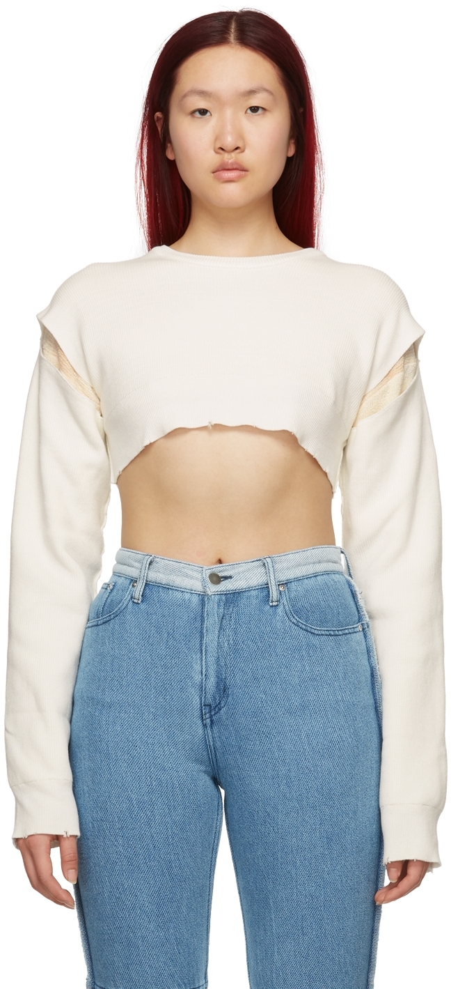 Reversible White Loose Short Sweater