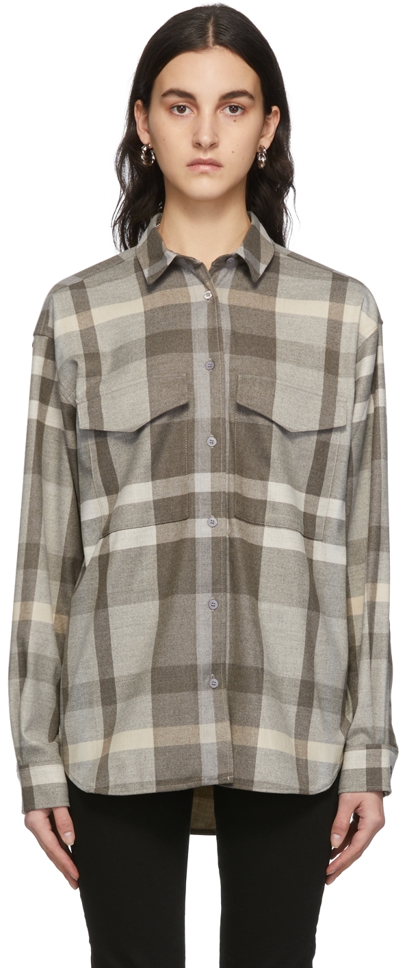 Beige & Grey Flannel Checked Shirt by Totême on Sale