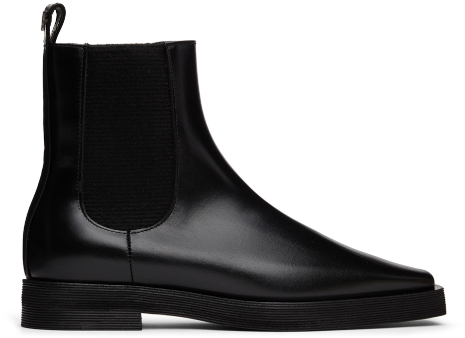 Totême Black Leather Ankle Boots
