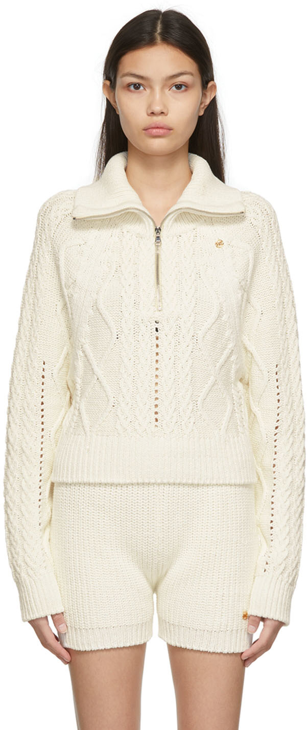 Recto White Chunky Cable Knit Sweater
