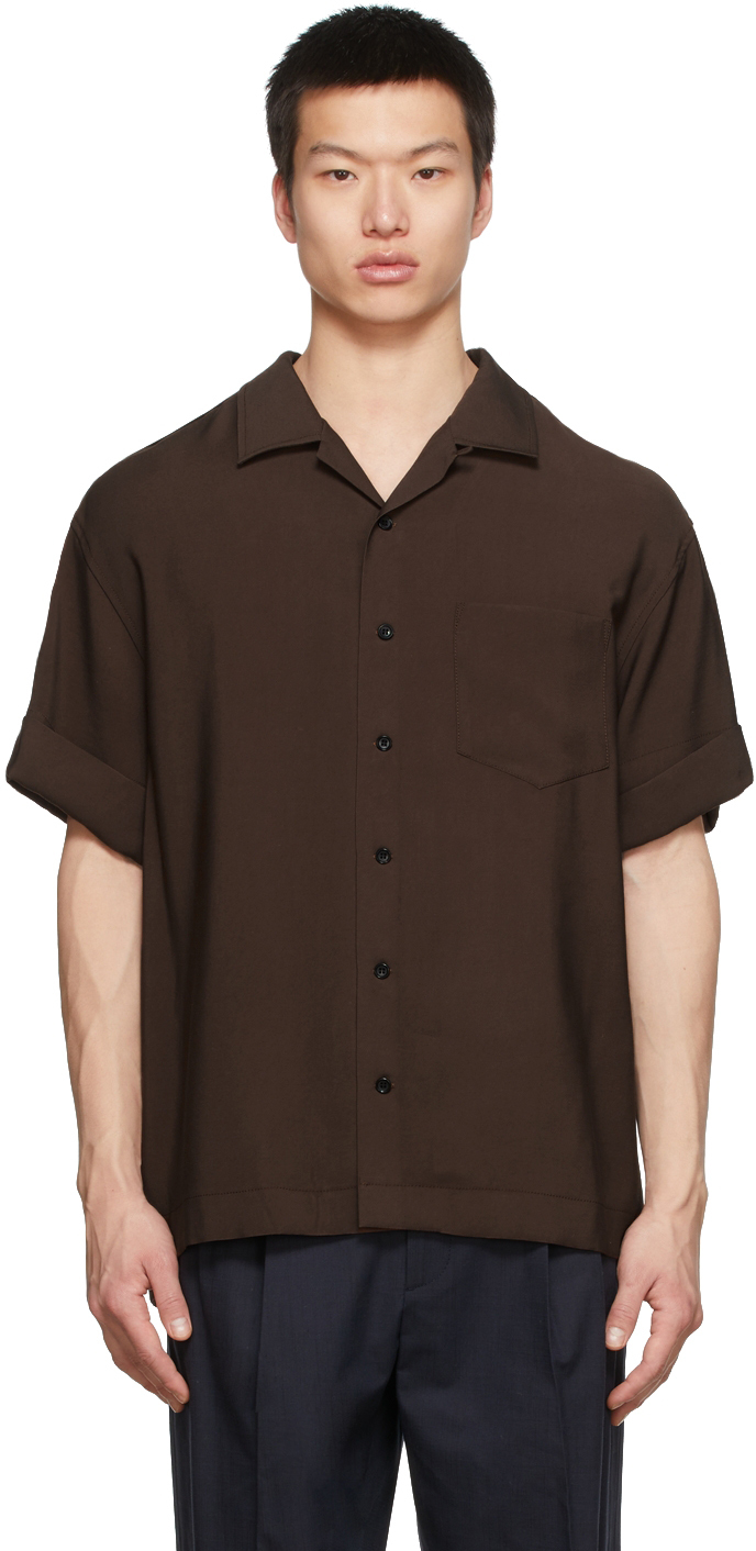 Recto Brown Twill Cuban Collar Shirt
