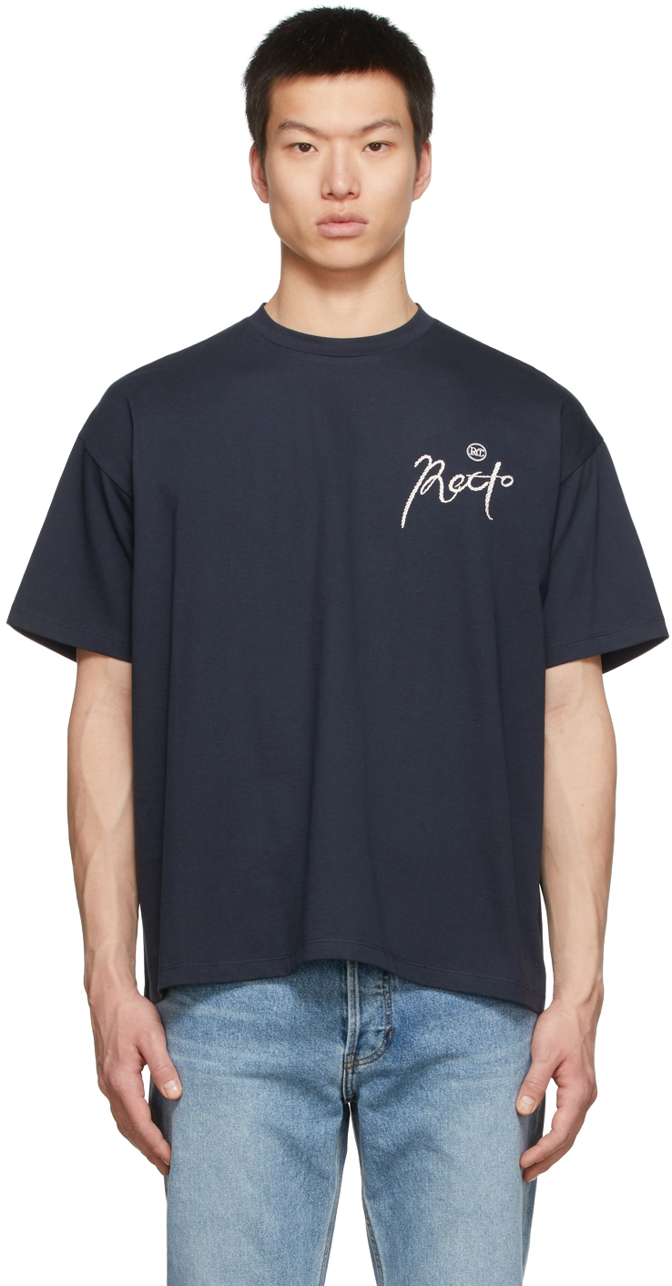 Recto Navy Cotton Jersey Embroidered Logo Oversized T-Shirt