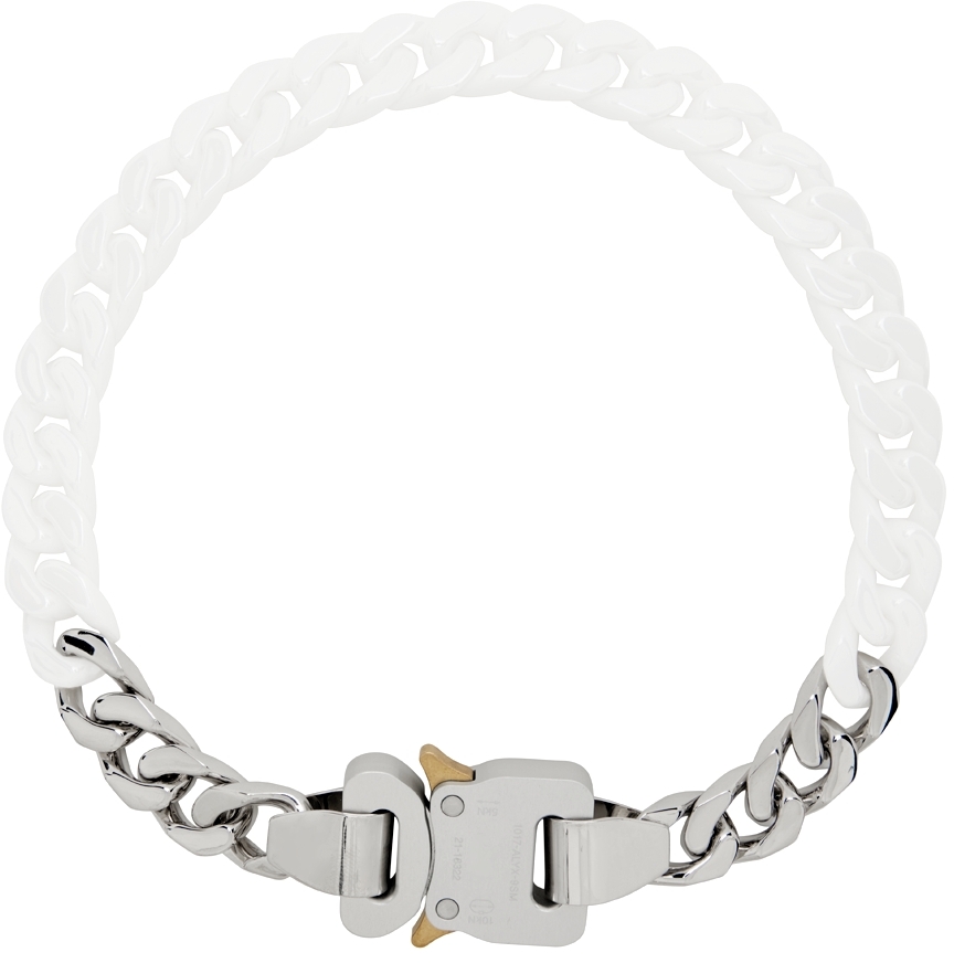 Silver & White Ceramic Buckle Chain Necklace