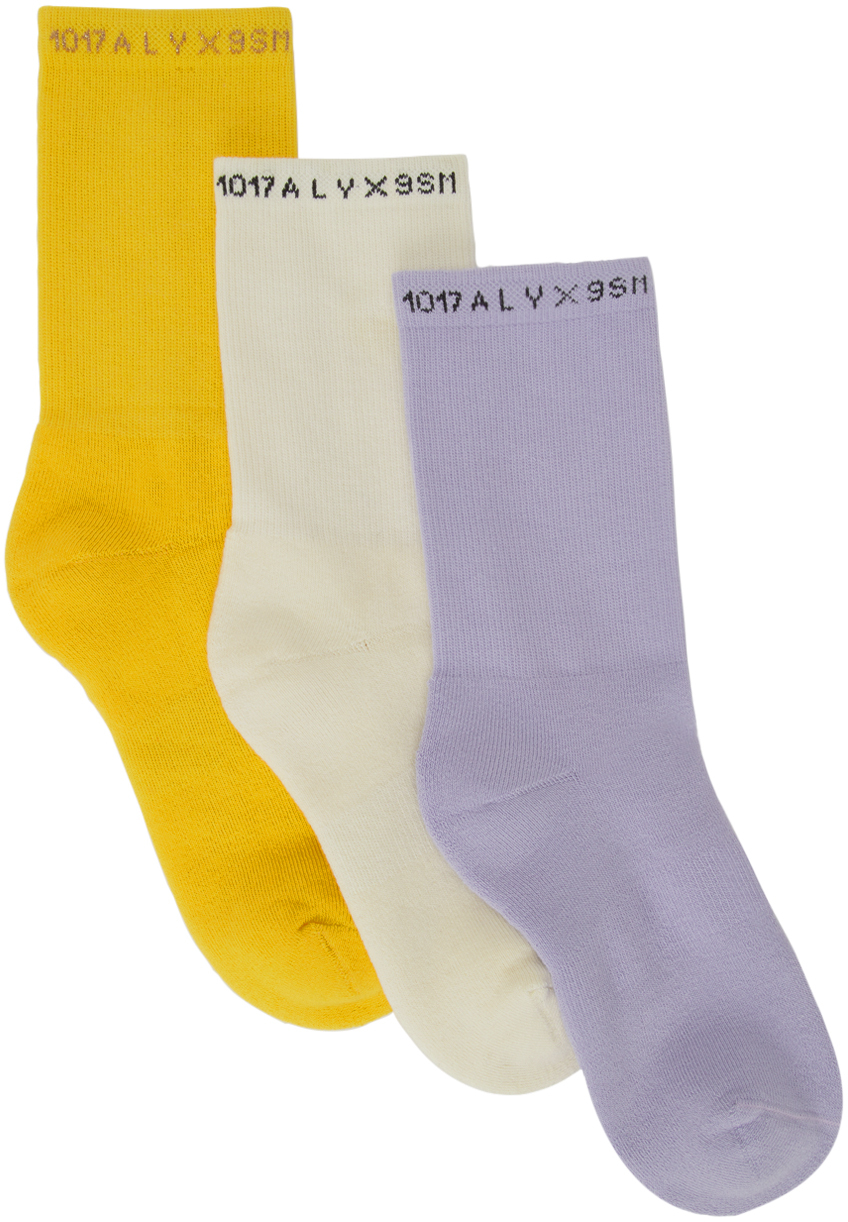 1017 ALYX 9SM Three Pack Multicolor Logo Socks