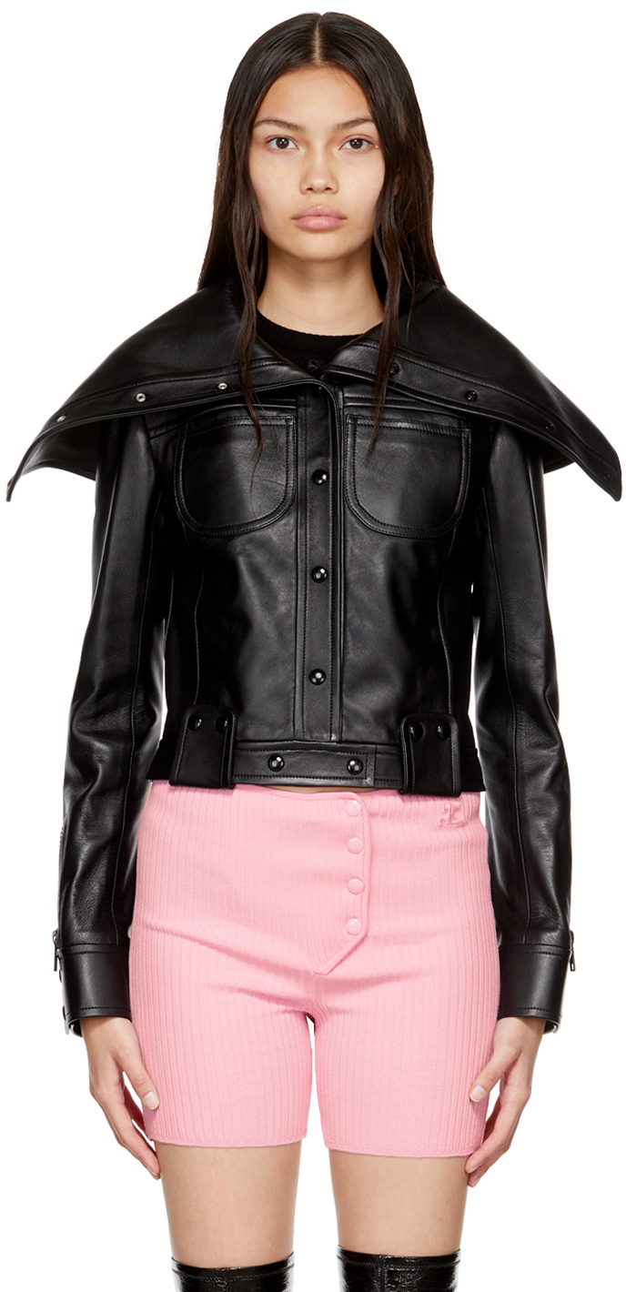Wide collar leather jacket hotsell