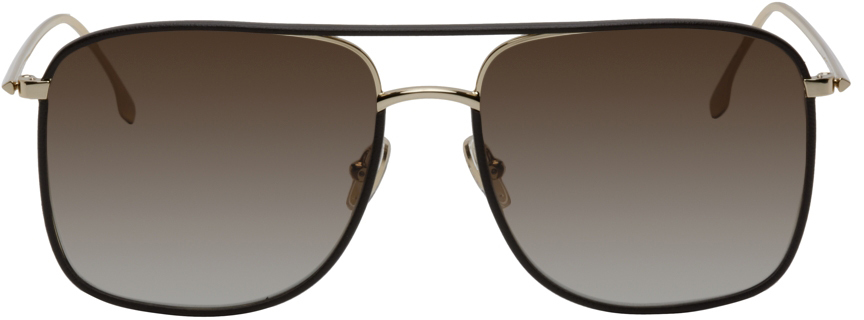 Brown & Gold Square Aviator Sunglasses