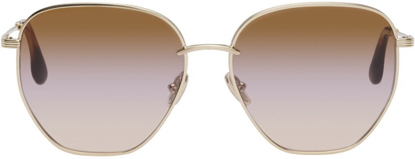 Victoria Beckham Geometric Square Metal Sunglasses In Gold Brown Purple