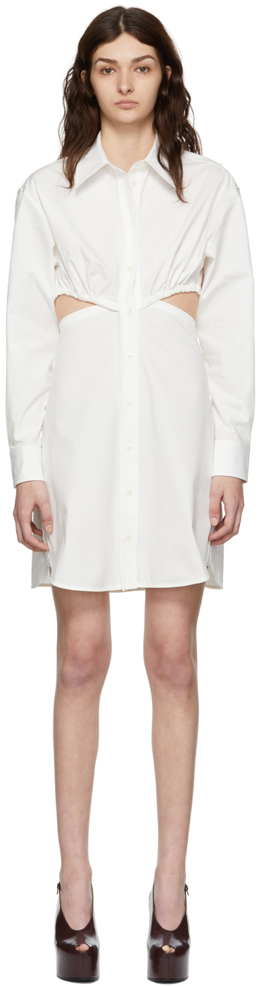 Victoria Beckham Cutout Gathered Organic Cotton-blend Poplin Shirt Dress In 6 White