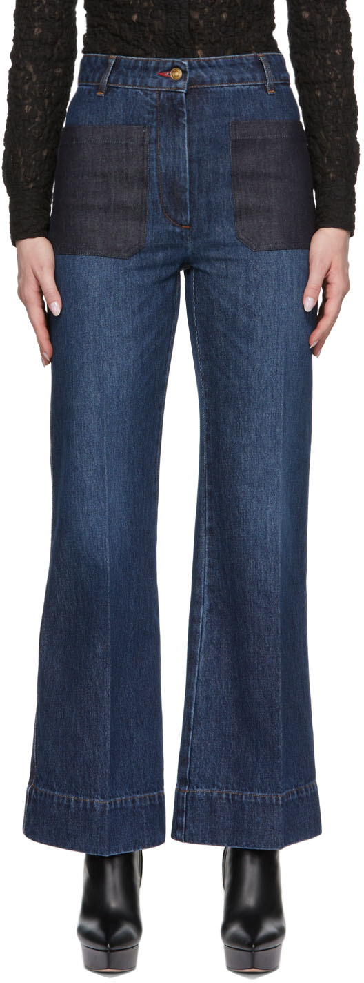 Victoria Beckham Navy Alina Patch Pocket Jeans
