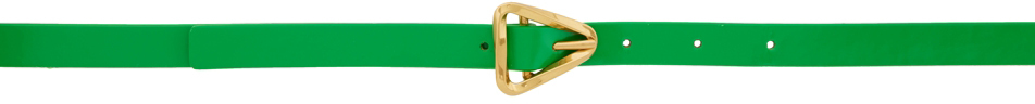 Bottega Veneta Green Triangle Belt In 3722 Parakeet/gold
