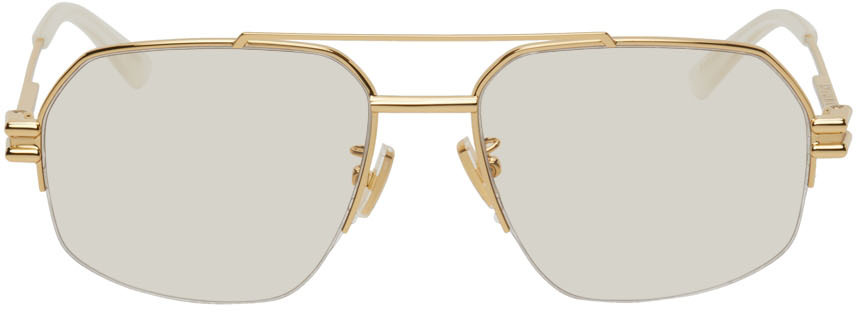 Bottega Veneta Gold Pilot Navigator Sunglasses