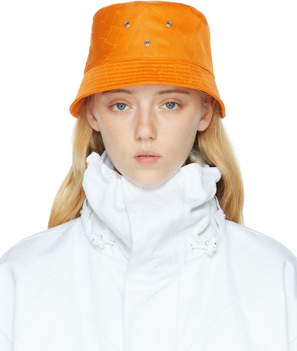 Bottega Veneta: Orange Intreccio Jacquard Bucket Hat | SSENSE Canada