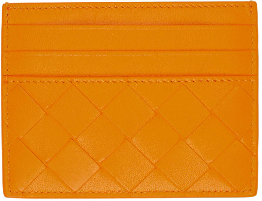 Orange Intrecciato Credit Card Holder In 7003 Tangerine/gold