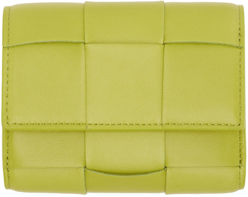 Bottega Veneta Green Trifold Zip Wallet