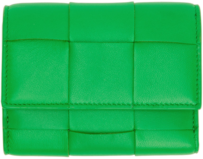 Bottega Veneta Green Trifold Zip Wallet