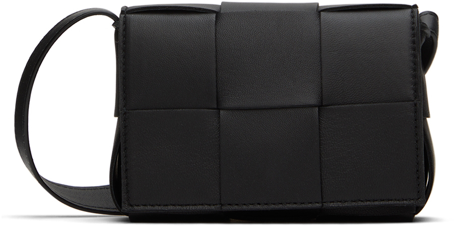 Bottega Veneta Cassette Mini Intrecciato Leather Shoulder Bag In 8425 Black Gold