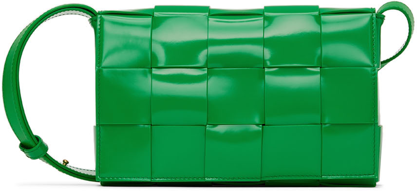 Bottega Veneta Green Cassette Shoulder Bag In 3722 Parakeet/gold