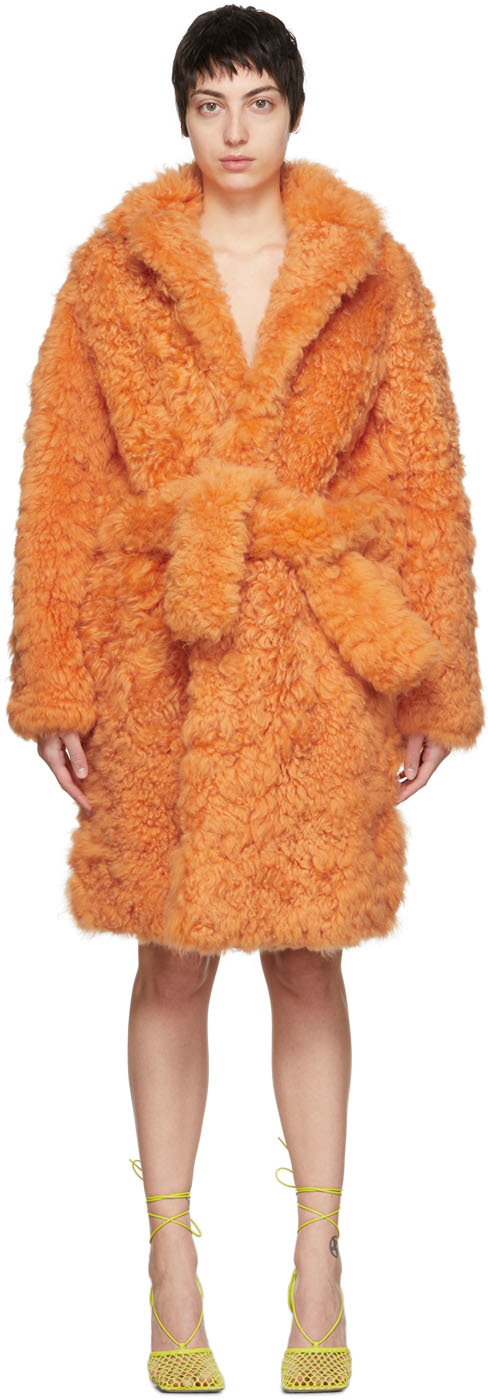 Bottega Veneta Orange Shearling Fluffy Coat