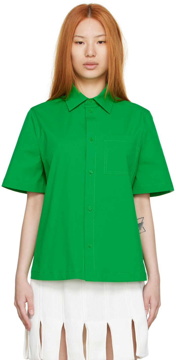 Bottega Veneta: Green Cotton Shirt | SSENSE