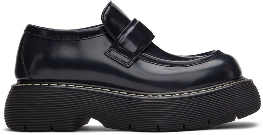 Bottega Veneta: Black Leather Swell Loafers | SSENSE