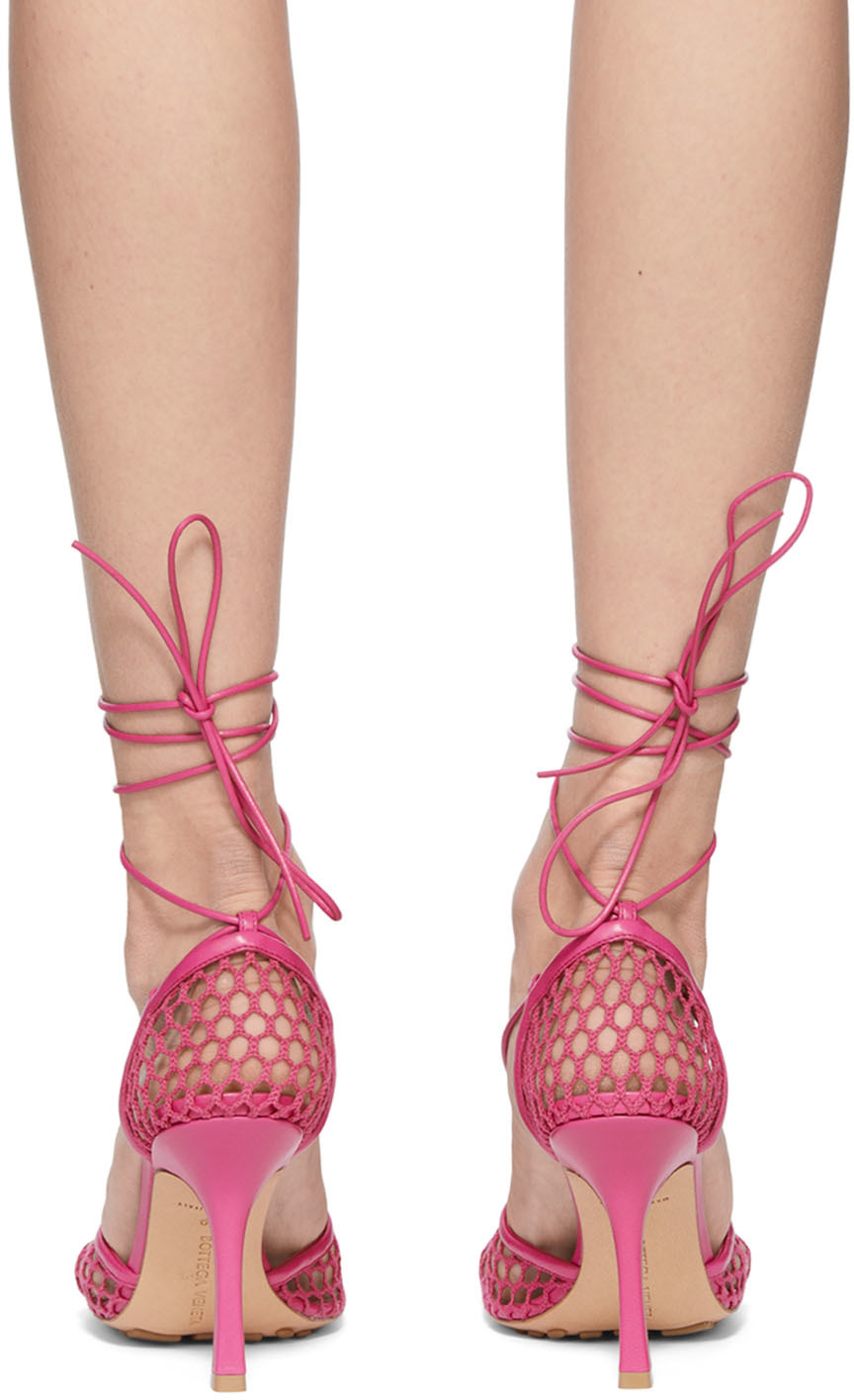 Shop Bottega Veneta Pink Stretch Web Heels In 5148 Hollyhock