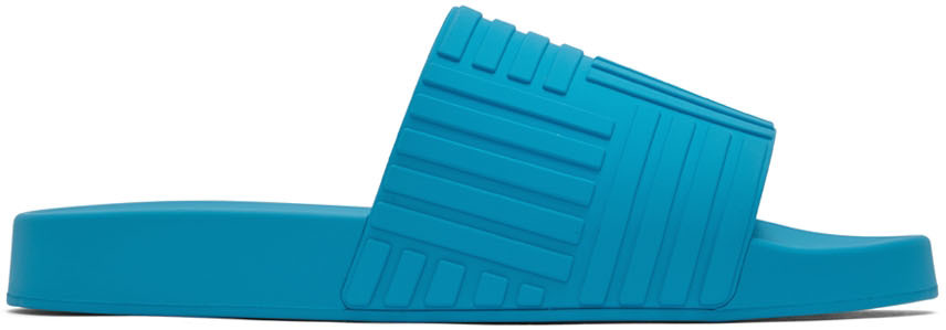 Shop Bottega Veneta Blue Slider Sandals In 4962 Amalfi
