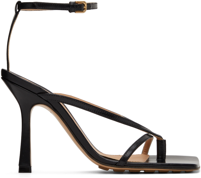 Bottega Veneta: Black Stretch Heeled Sandals | SSENSE