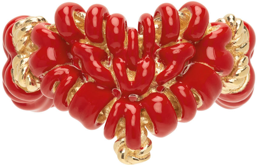 Bottega Veneta Red & Gold Bead Ring