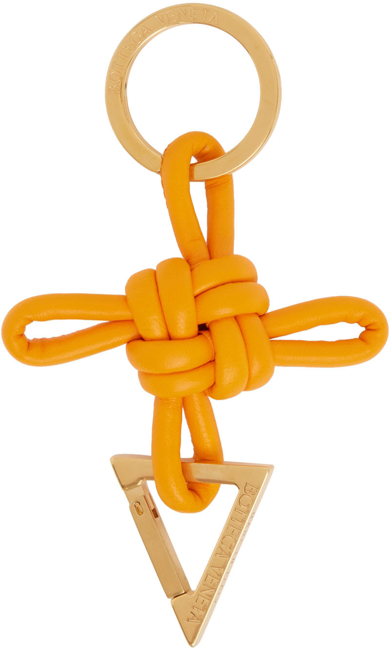 Bottega Veneta Orange Lambskin Keychain In 7003tangerine-gold