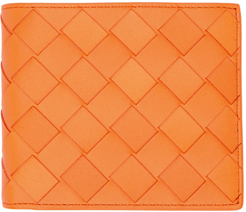 Bottega Veneta Orange Intrecciato Leather Bifold Wallet