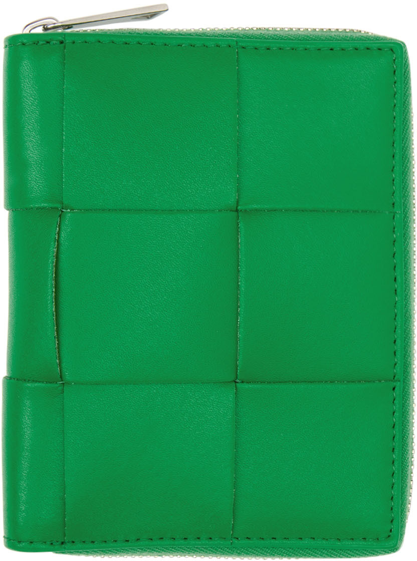 Bottega Veneta Green Leather Wallet In Parakeet & Black