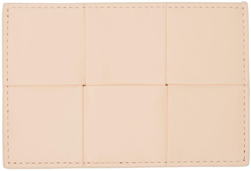 Shop Bottega Veneta Beige Intrecciato Card Holder In 6706-melon Washed-si