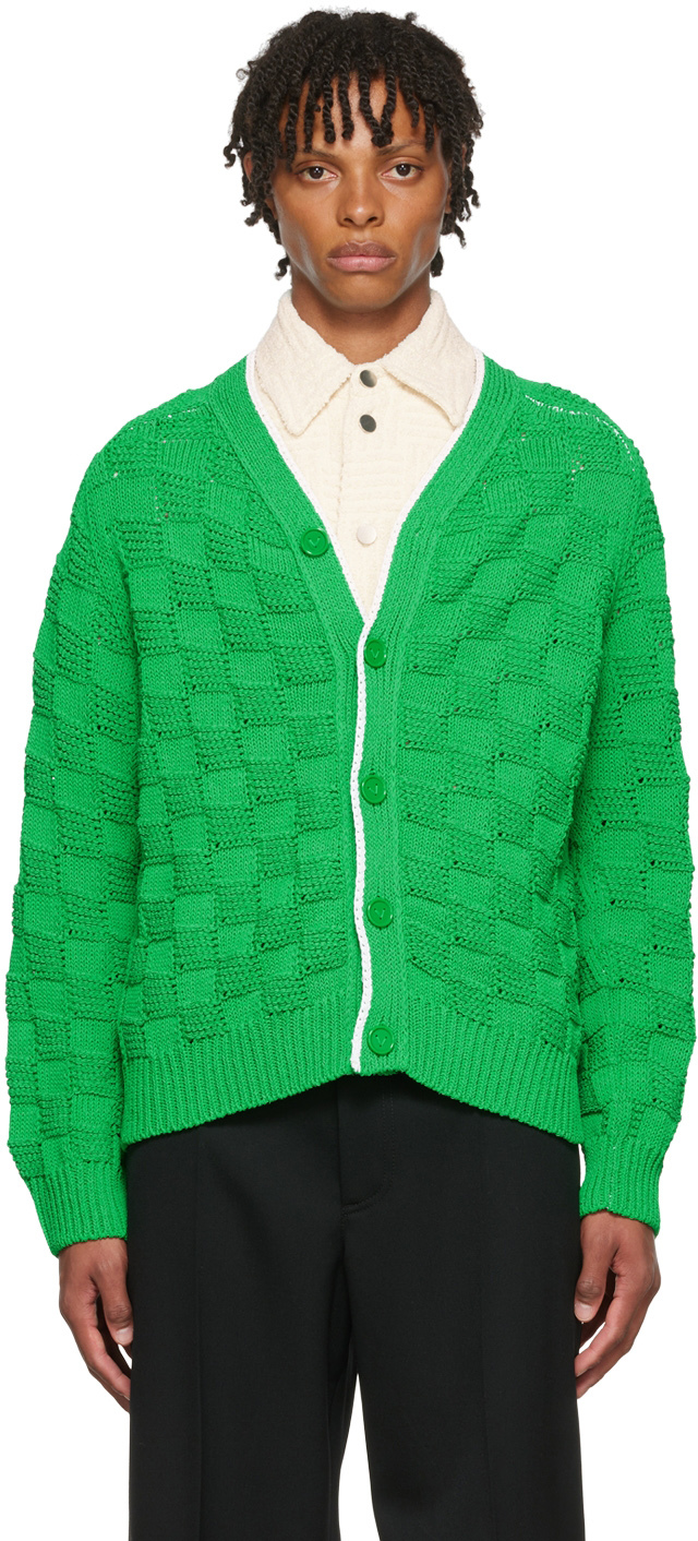 Bottega Veneta: Green Nylon Cardigan | SSENSE