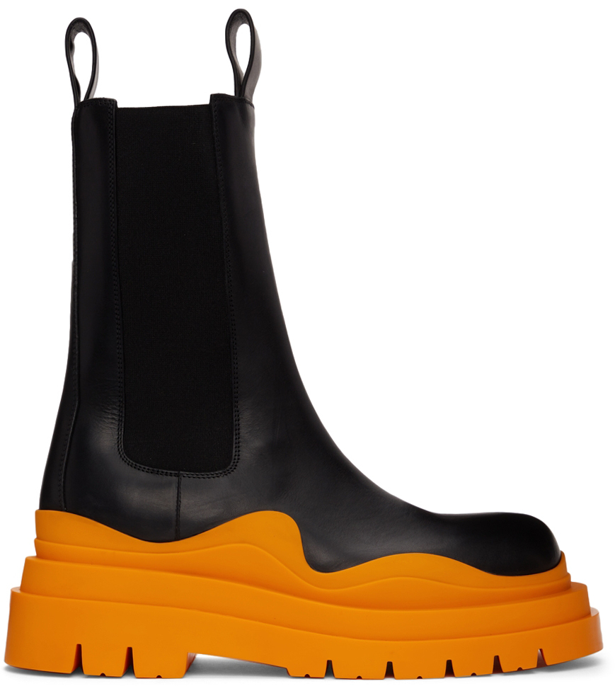 Rustik væv Milestone Bottega Veneta: Black & Orange Tire Chelsea Boots | SSENSE