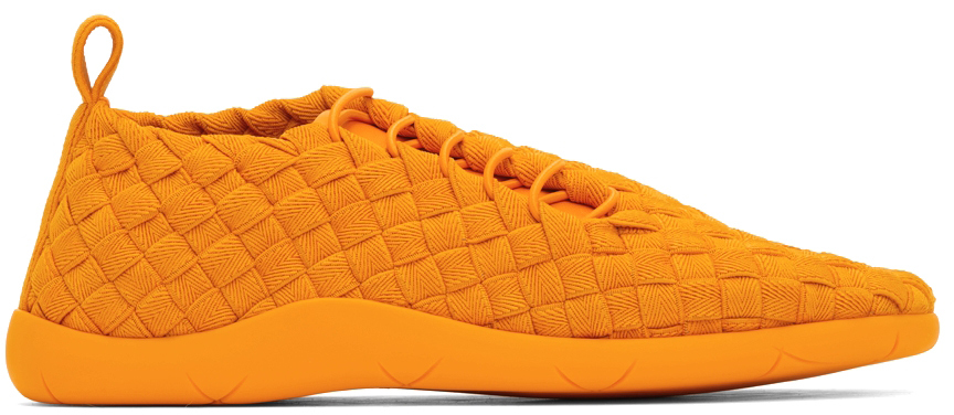Shop Bottega Veneta Orange Intrecciato Low Sneakers In 7593-tangerine