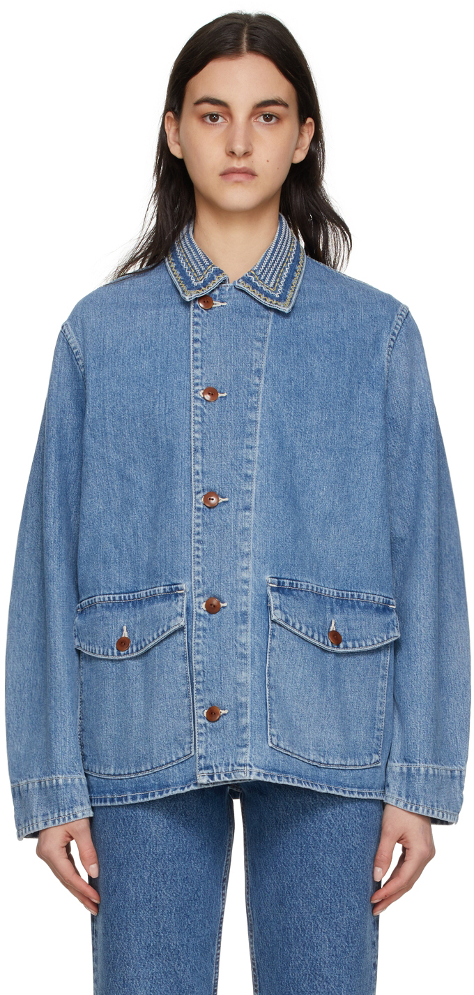 70s Embroidered Denim Jacket In Blue 