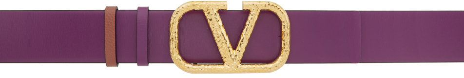 Valentino Garavani Reversible Purple & Taupe VLogo Signature Belt