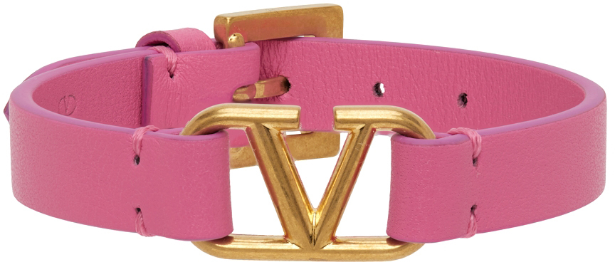 Valentino Garavani Pink Calfskin VLogo Bracelet