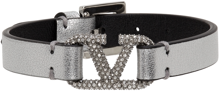 Valentino Garavani Silver Crystal Vlogo Bracelet