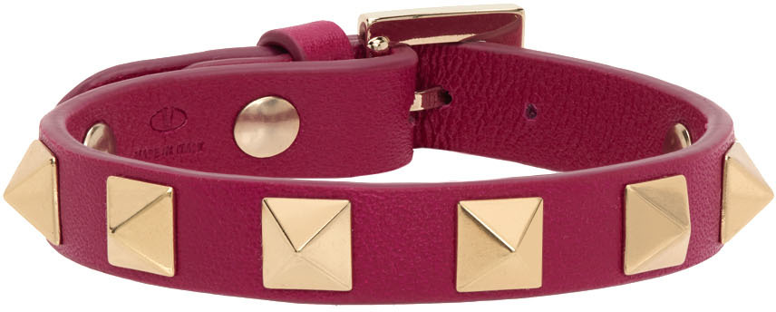 Valentino Garavani Pink Leather Rockstud Bracelet
