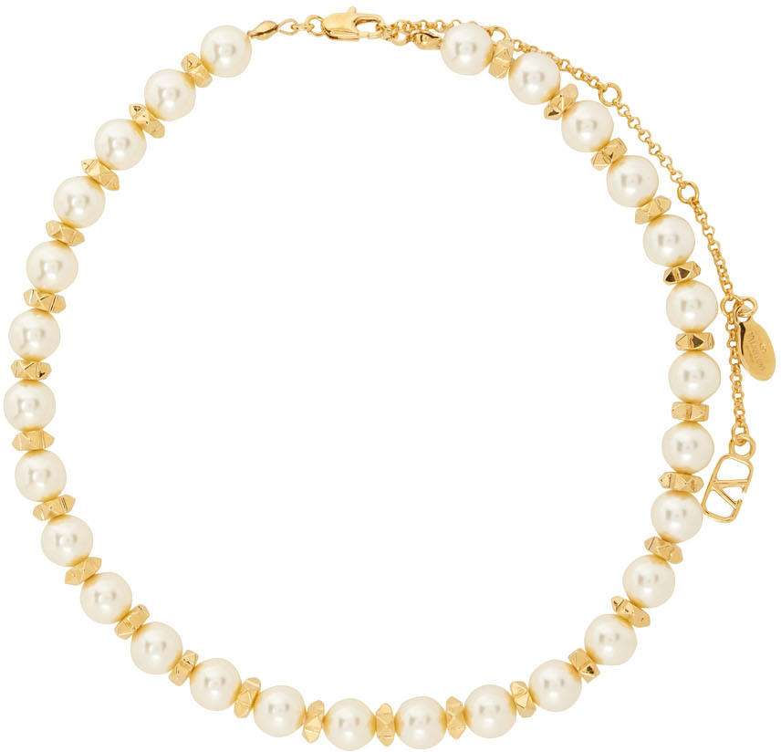 Valentino Garavani Gold Pearl VLogo Necklace