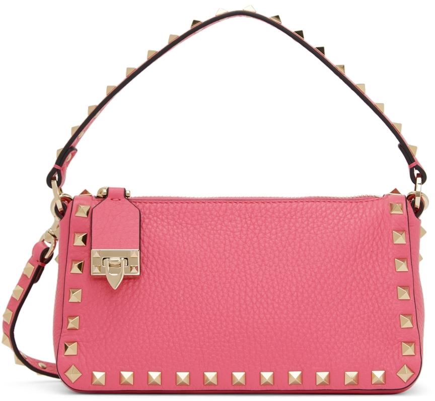 Valentino Garavani Pink Small Rockstud Baguette Bag