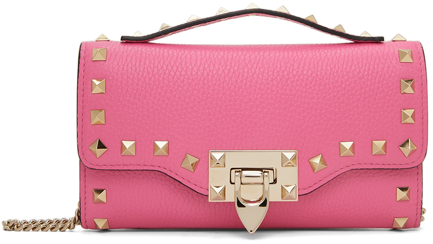 Valentino Garavani: Pink Rockstud Chain Wallet Bag | SSENSE Canada