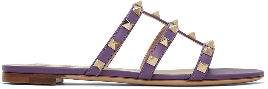 Valentino Garavani Purple Rockstud Slide Sandals