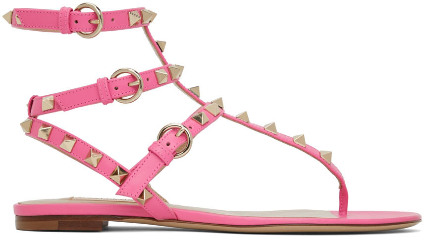 Valentino Garavani Pink Rockstud Thong Sandals