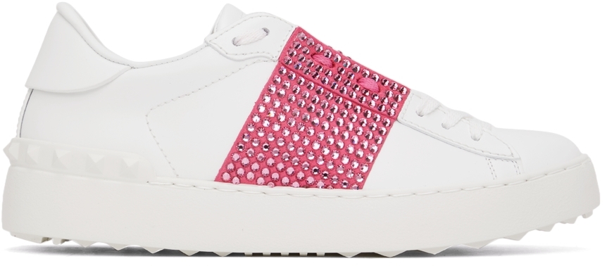 Definition regn Viva Valentino Garavani: White & Pink Crystal Open Sneakers | SSENSE