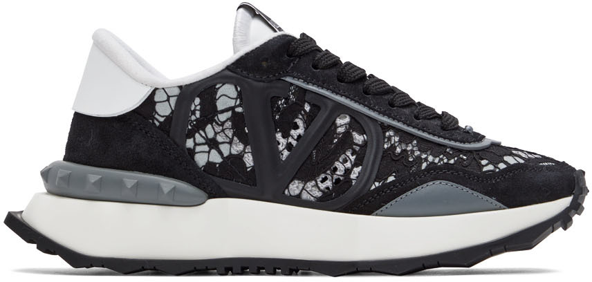 Shop Valentino Black Lacerunner Sneakers In A23 Black/pastel Gre