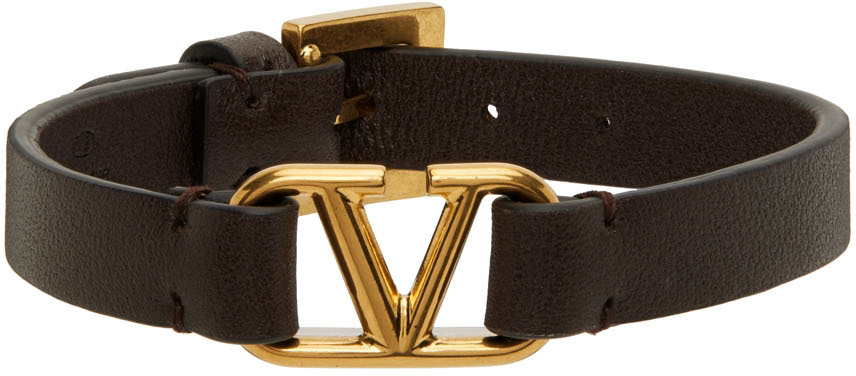 Valentino Garavani: Brown VLogo Leather Bracelet