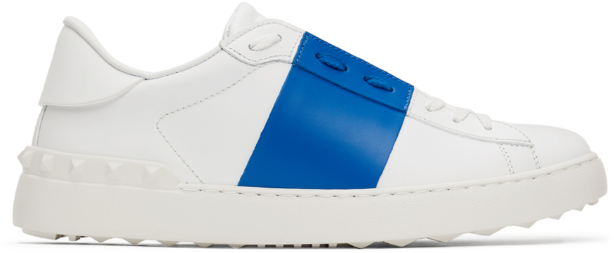 White & Blue Calfskin Open Sneakers Valentino Garavani on Sale